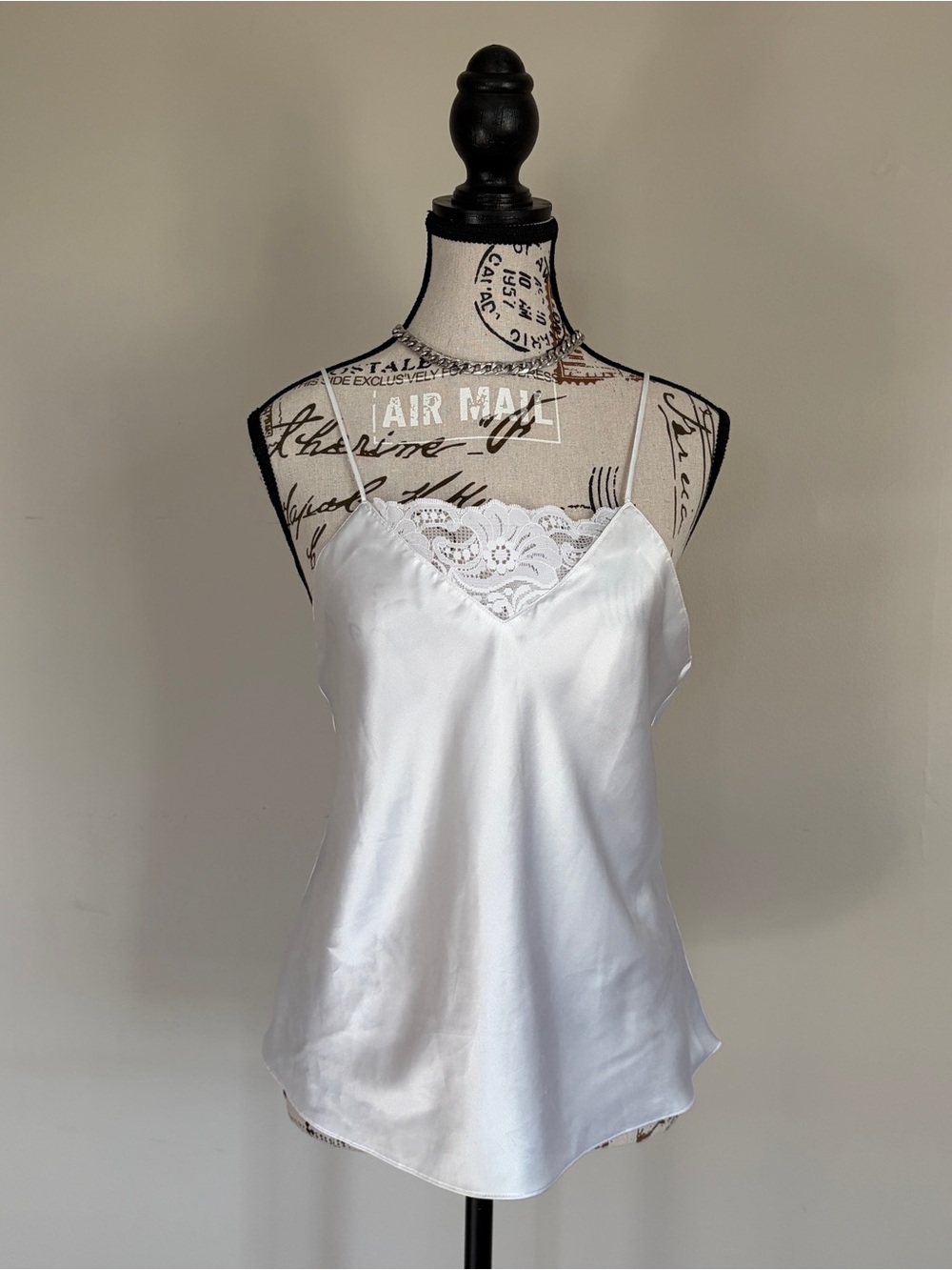 vintage Linda satin slip tank top with lace detail